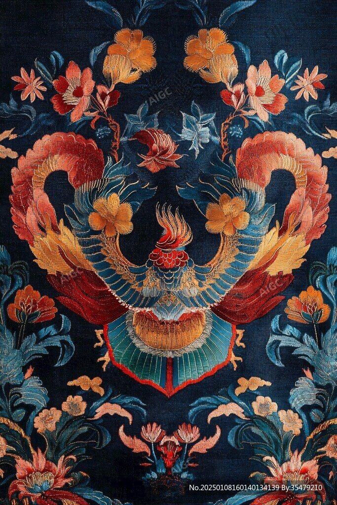 蓝色缎绣鹤纹鹤氅