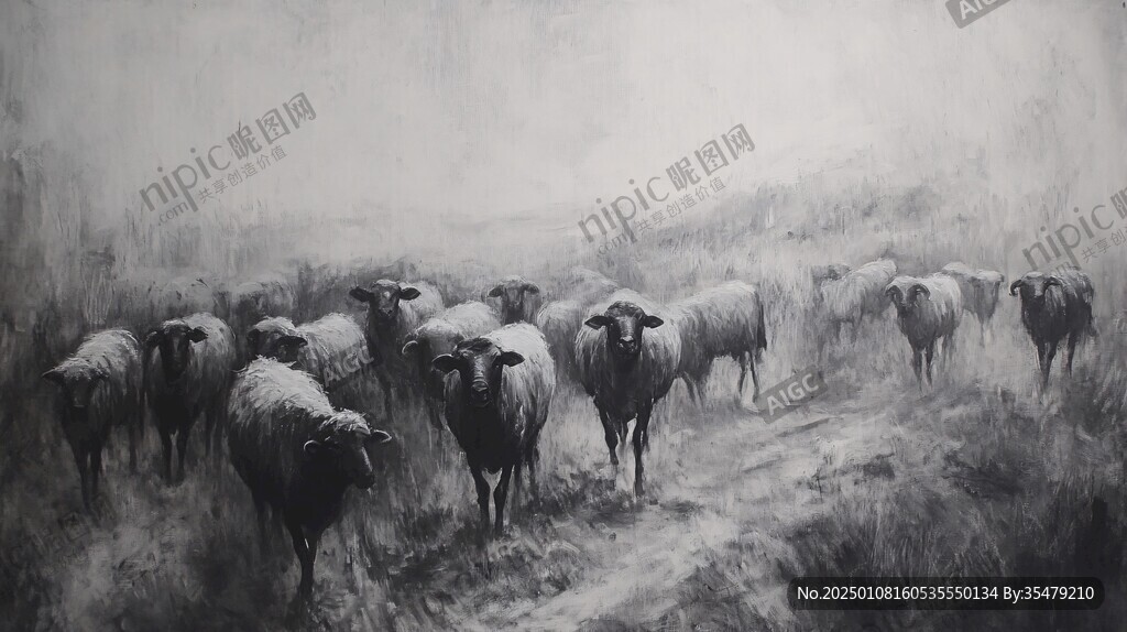 牧羊油画