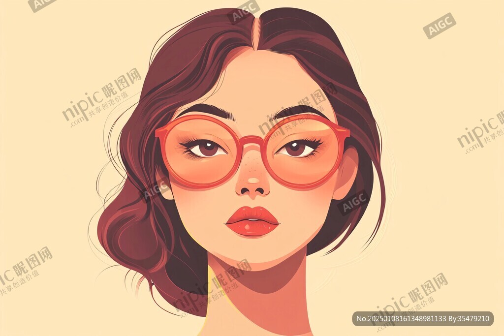 眼镜女孩插画