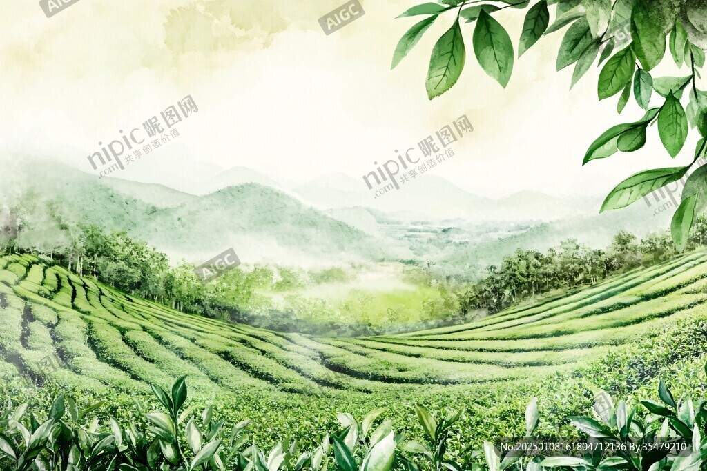 茶园风景插画