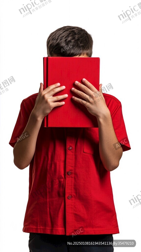 站着读书的小男孩