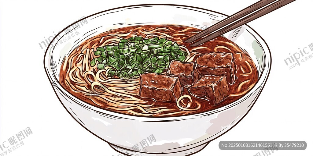 红烧牛肉面插画