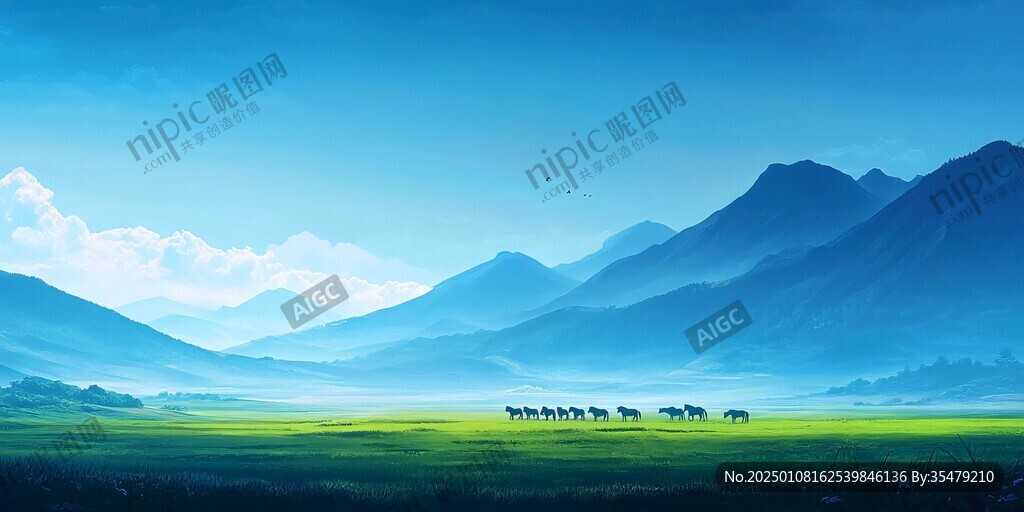 青色色调山水