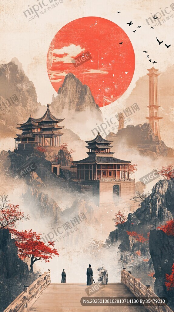新中式楼阁皇宫山水