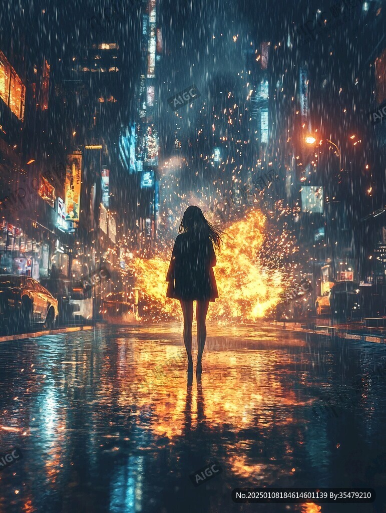 夜雨赶路的女人