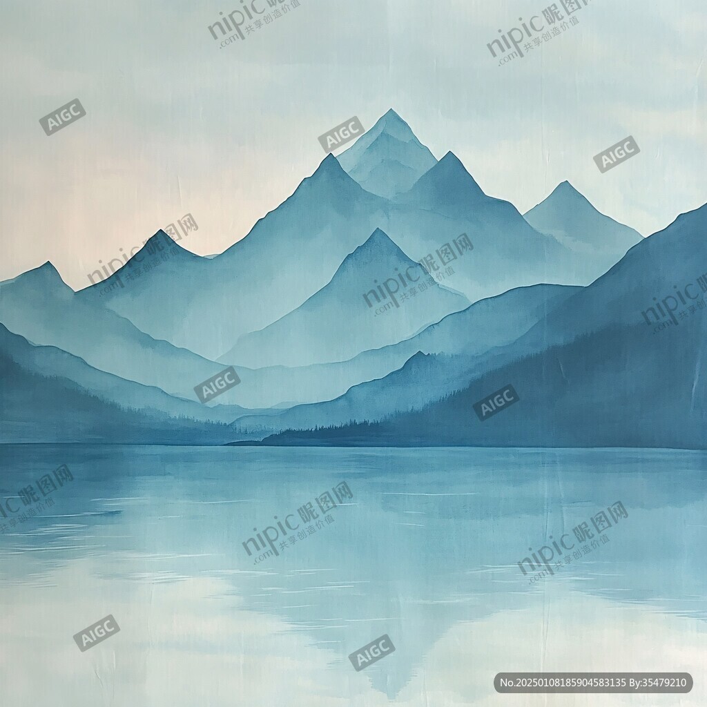 倒影山纹理水画