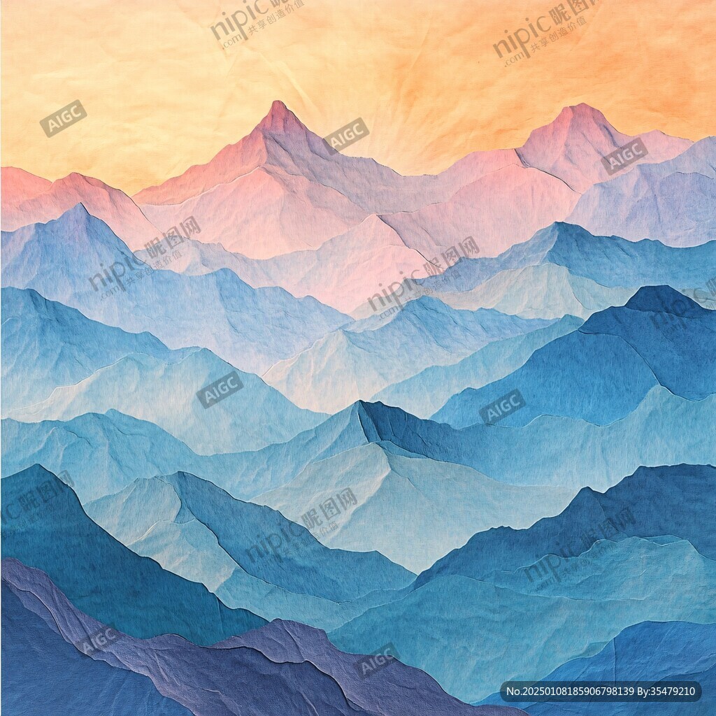 彩色水墨群山背景墙