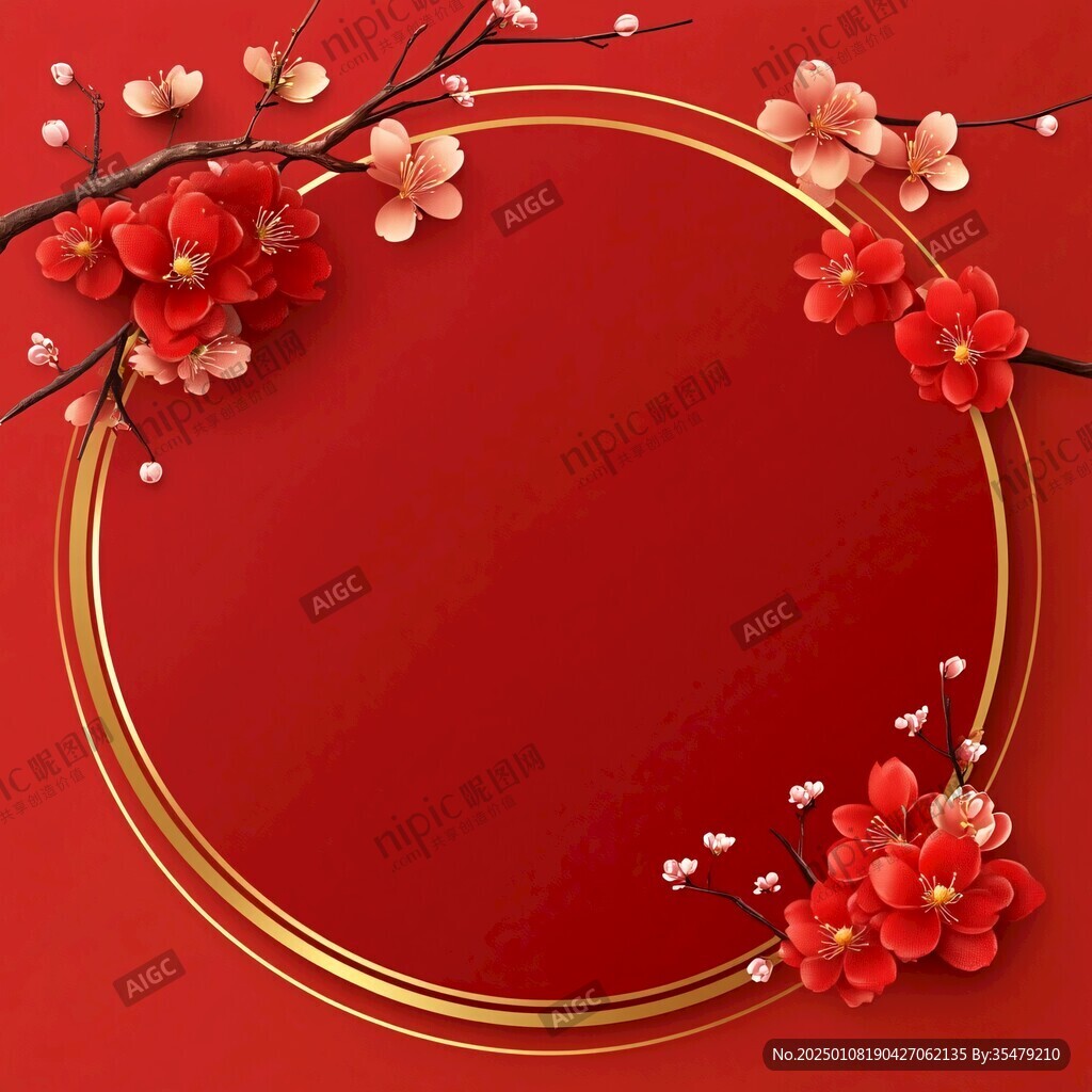红色梅花边框纹理
