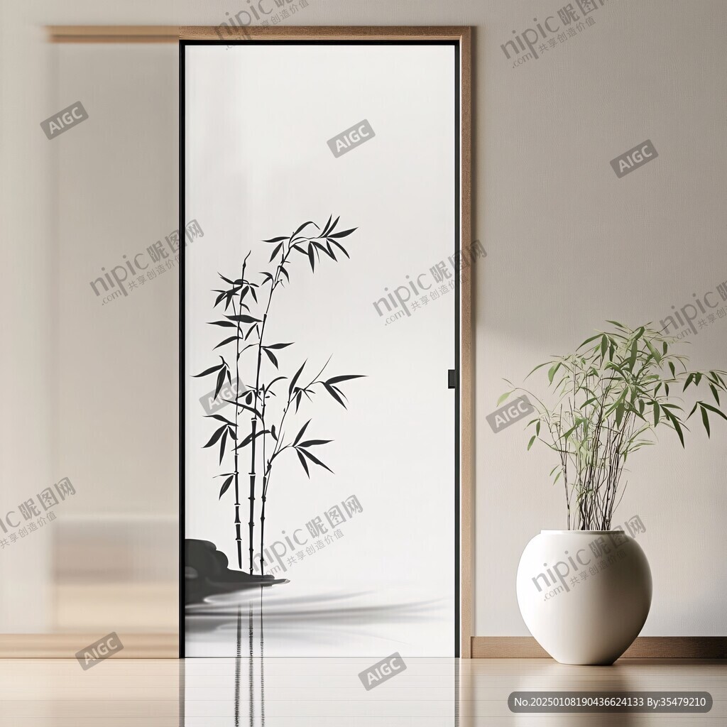 水墨兰花平开门