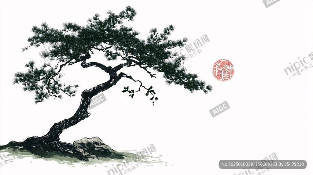 新中式手绘古树