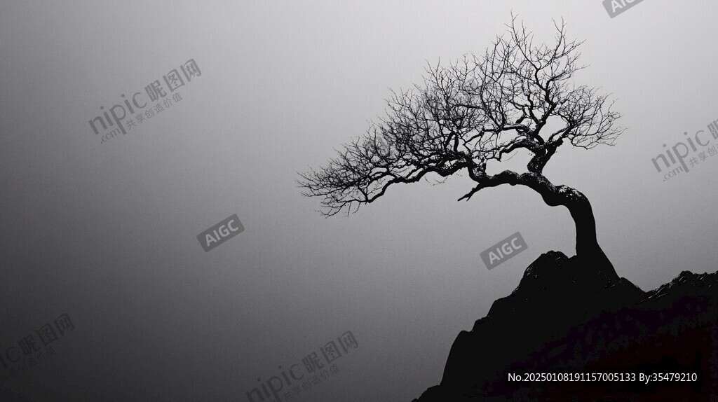 黑白树木枯树