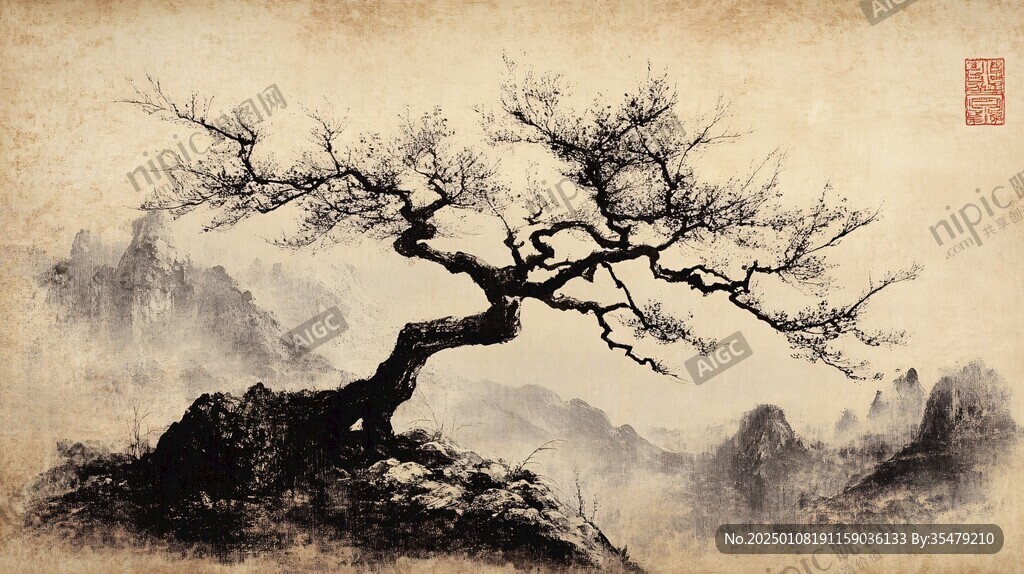 意境水墨古树