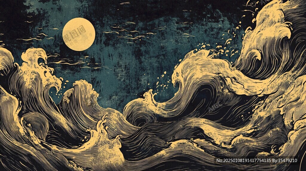 古风海浪包装插画