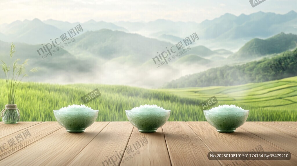 山水画茶树茶杯茶园