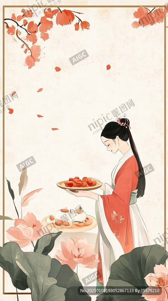 旗袍女孩红枣包装插画
