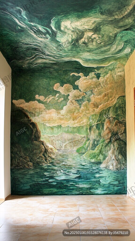 海浪仙鹤海浪酒店壁画