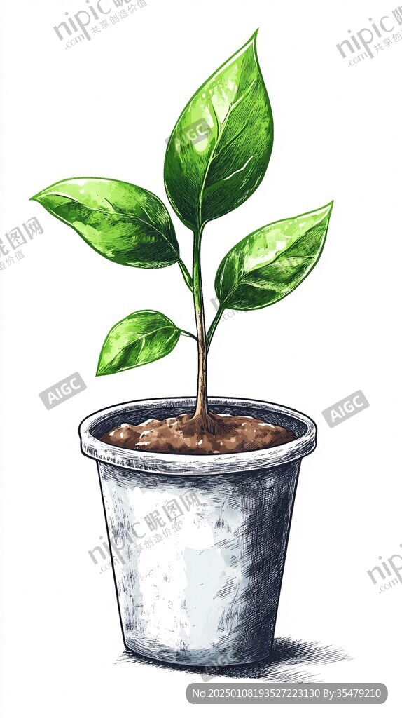 手绘绿植盆栽插画