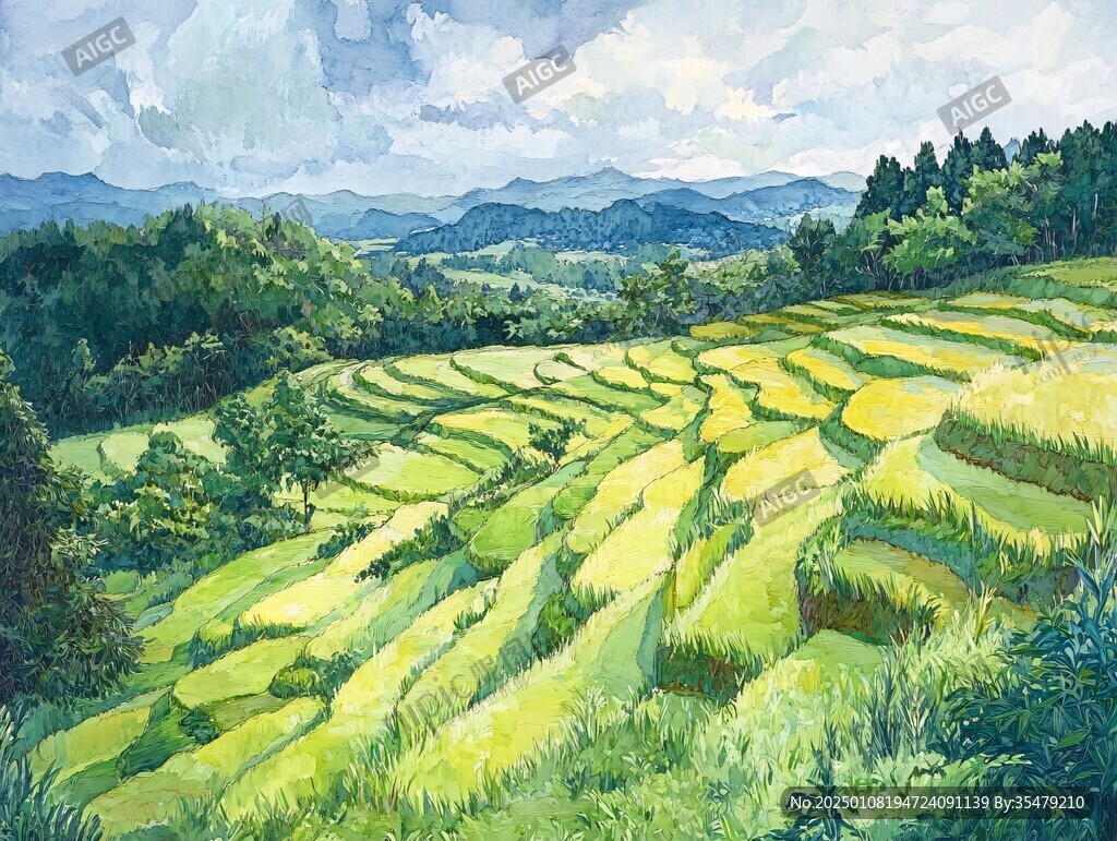 梯田水彩画