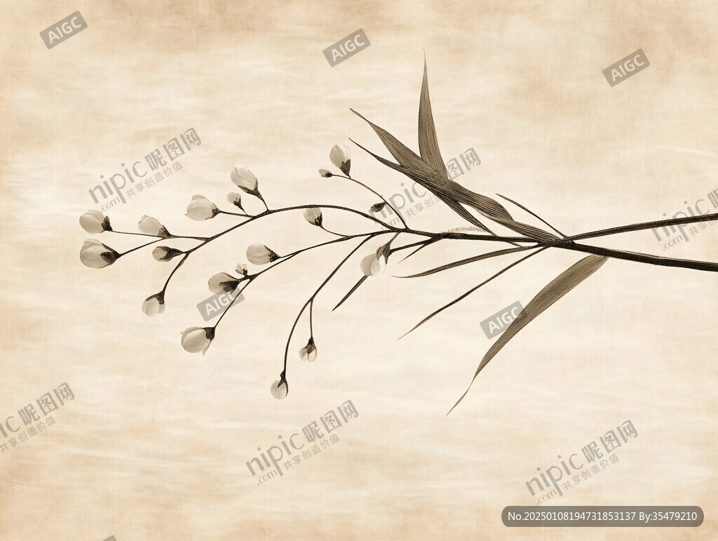 金色质感写意兰花插画