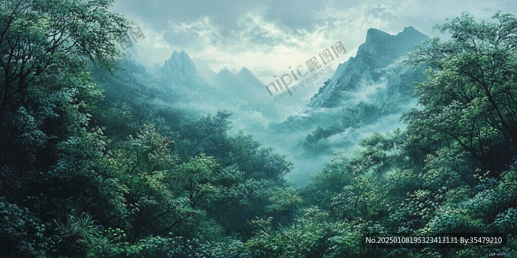 山云雾风景画