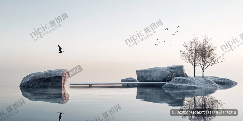 湖边石堆