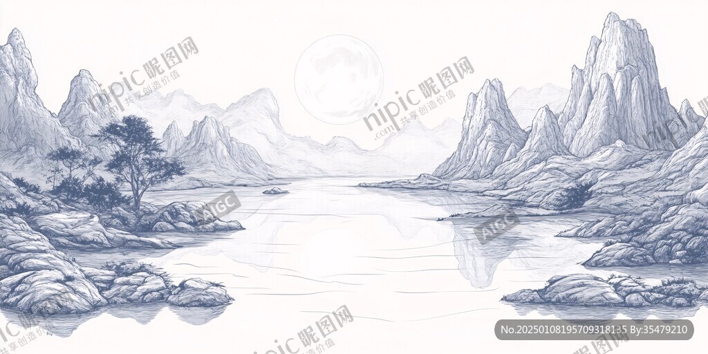 虎溪夜月景点插画
