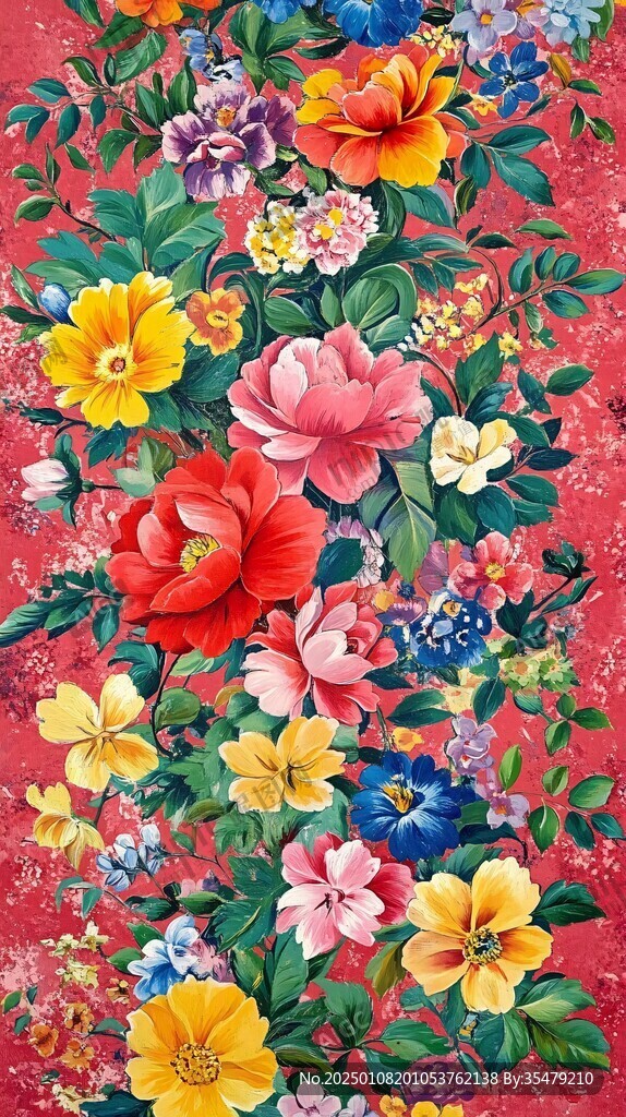 彩色民族风花草花卉