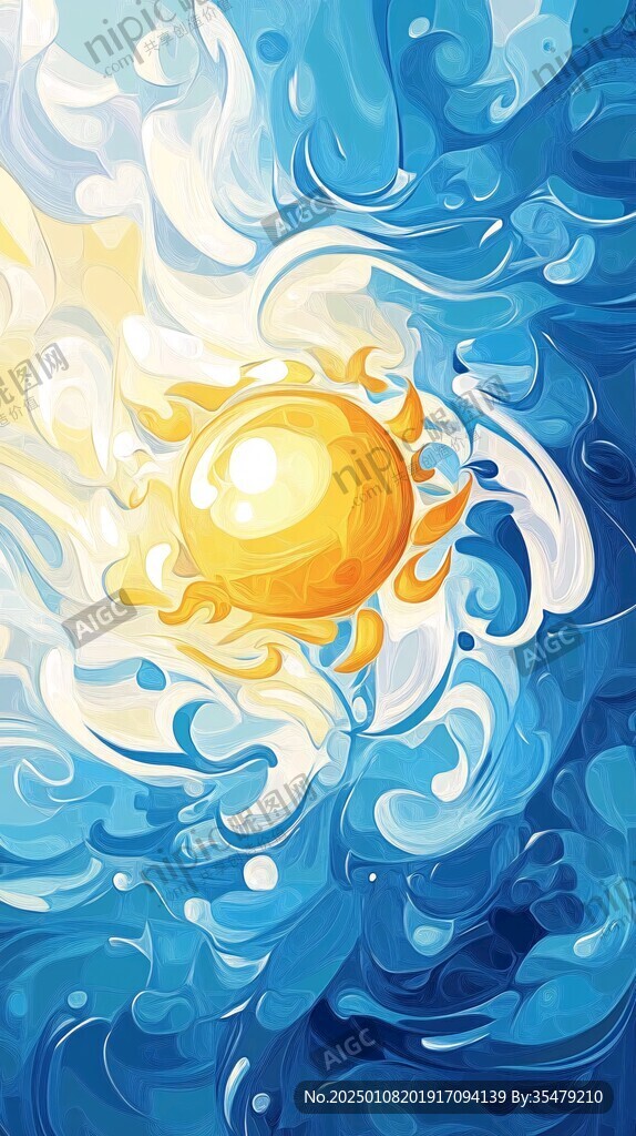 手绘海浪旭日东升