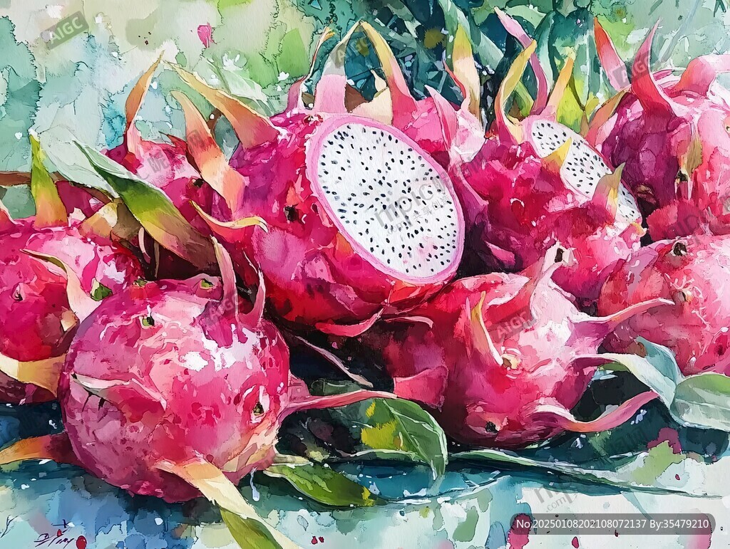 火龙果水彩画