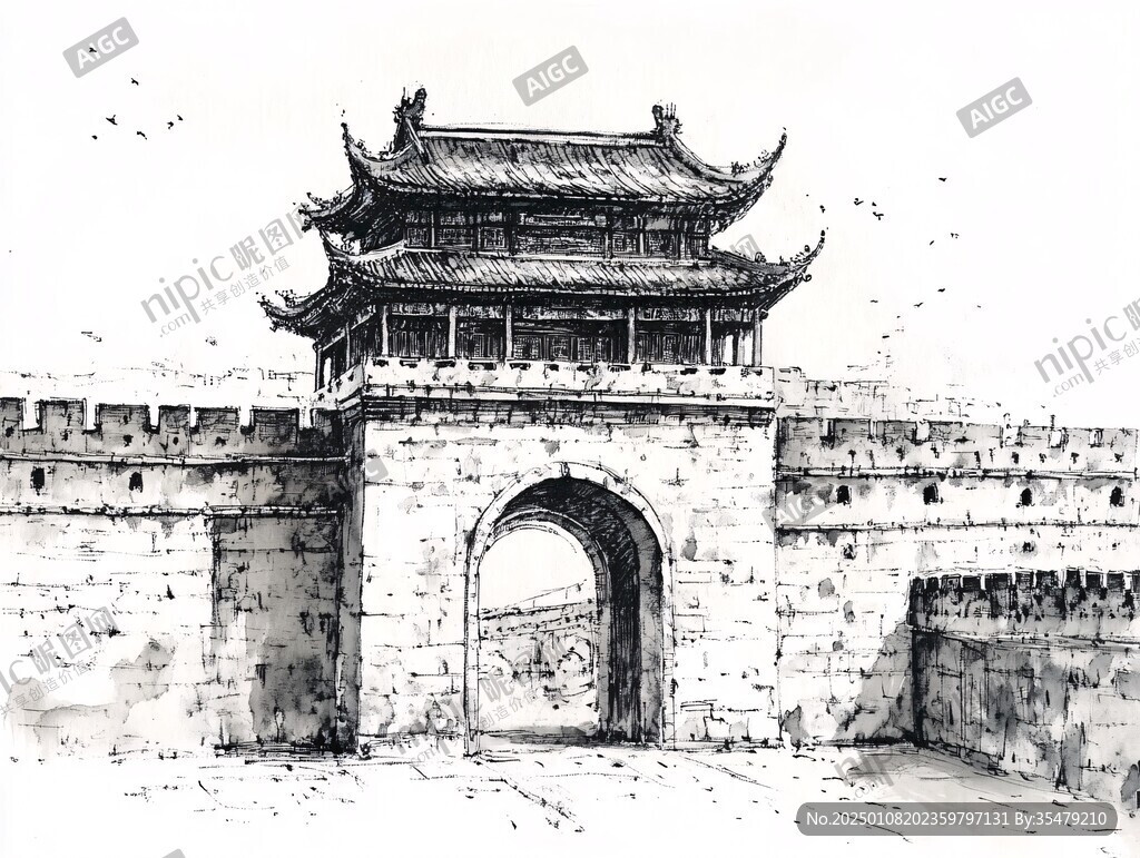 古城门手绘