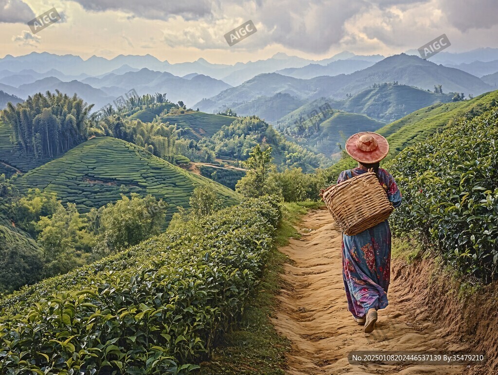 背竹筐采茶女
