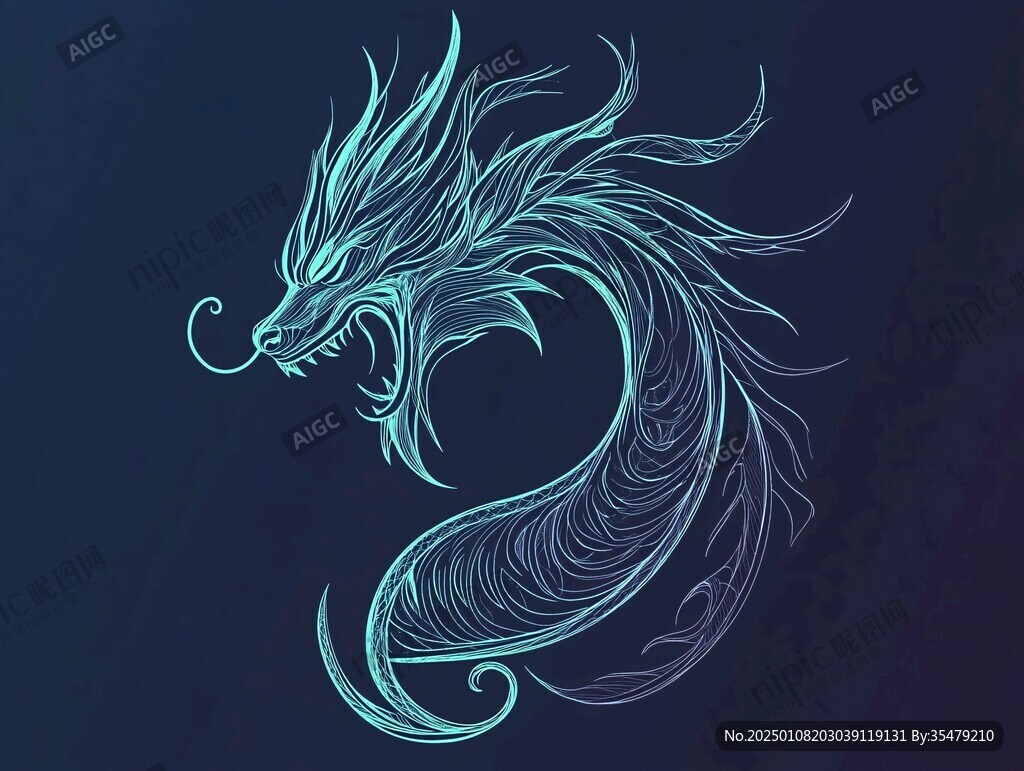 青龙线描