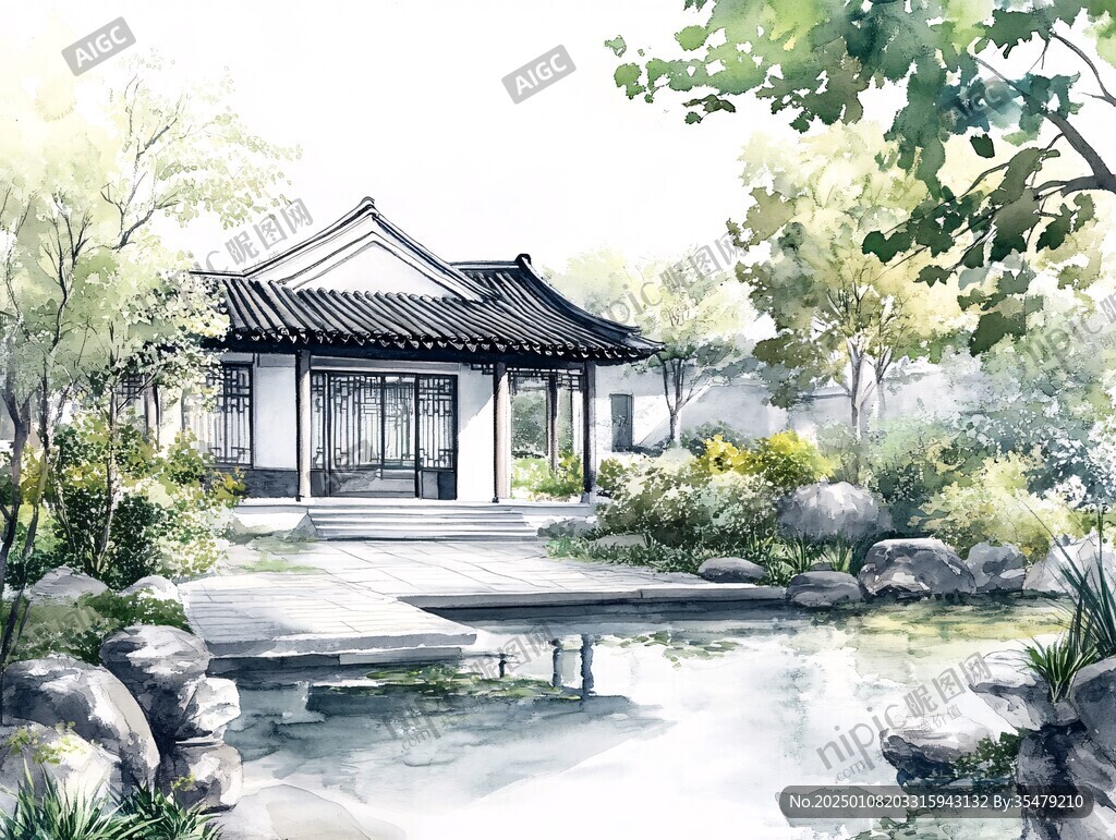 中式庭院插画