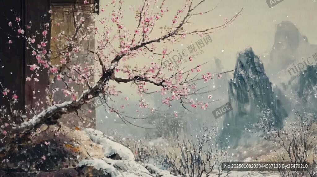 冰雪红梅插画