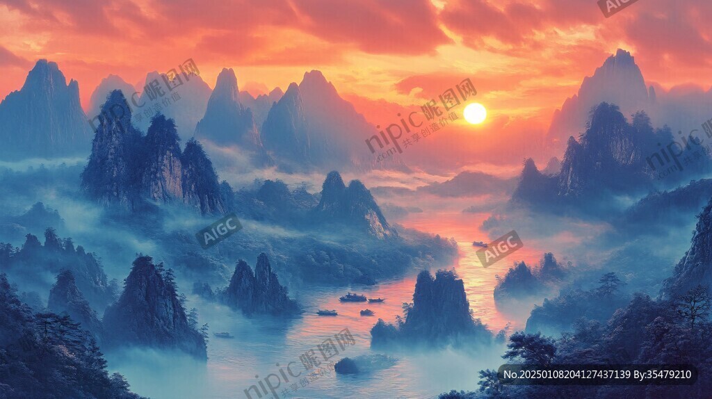 巨幅山水日出