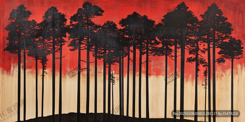 松树木版画