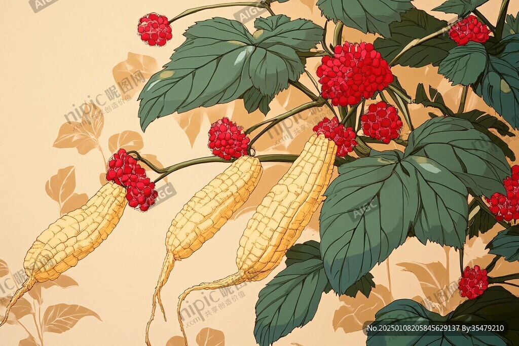 西洋参插画设计
