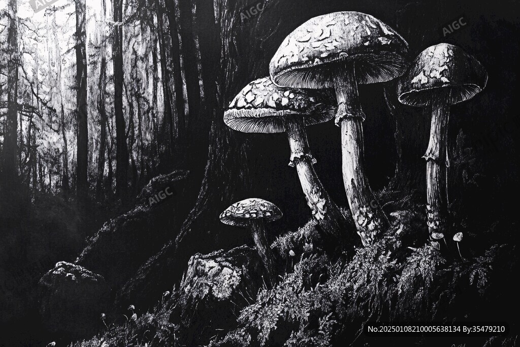 蘑菇素描铜版画
