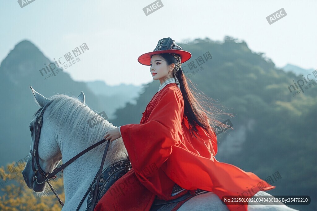 骑马的红衣少女