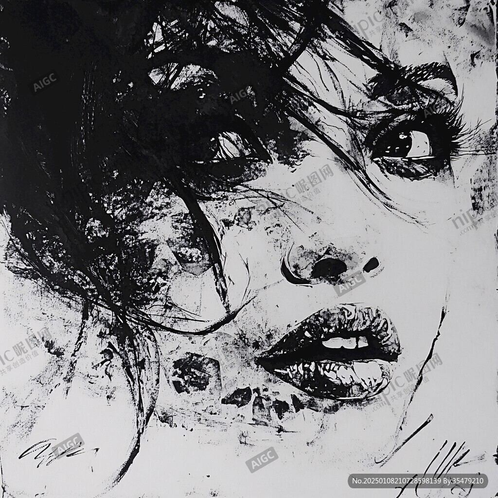 黑白人像抽象画