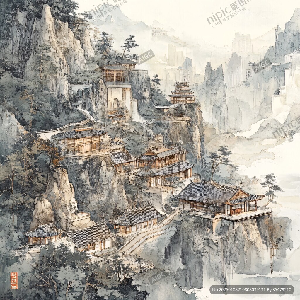 新中式楼阁皇宫山水