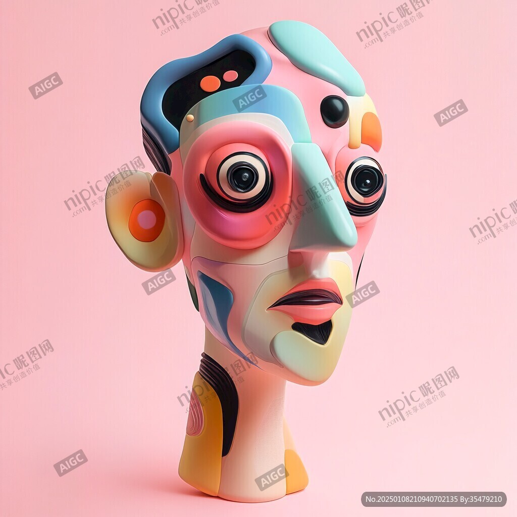 彩色人头雕塑