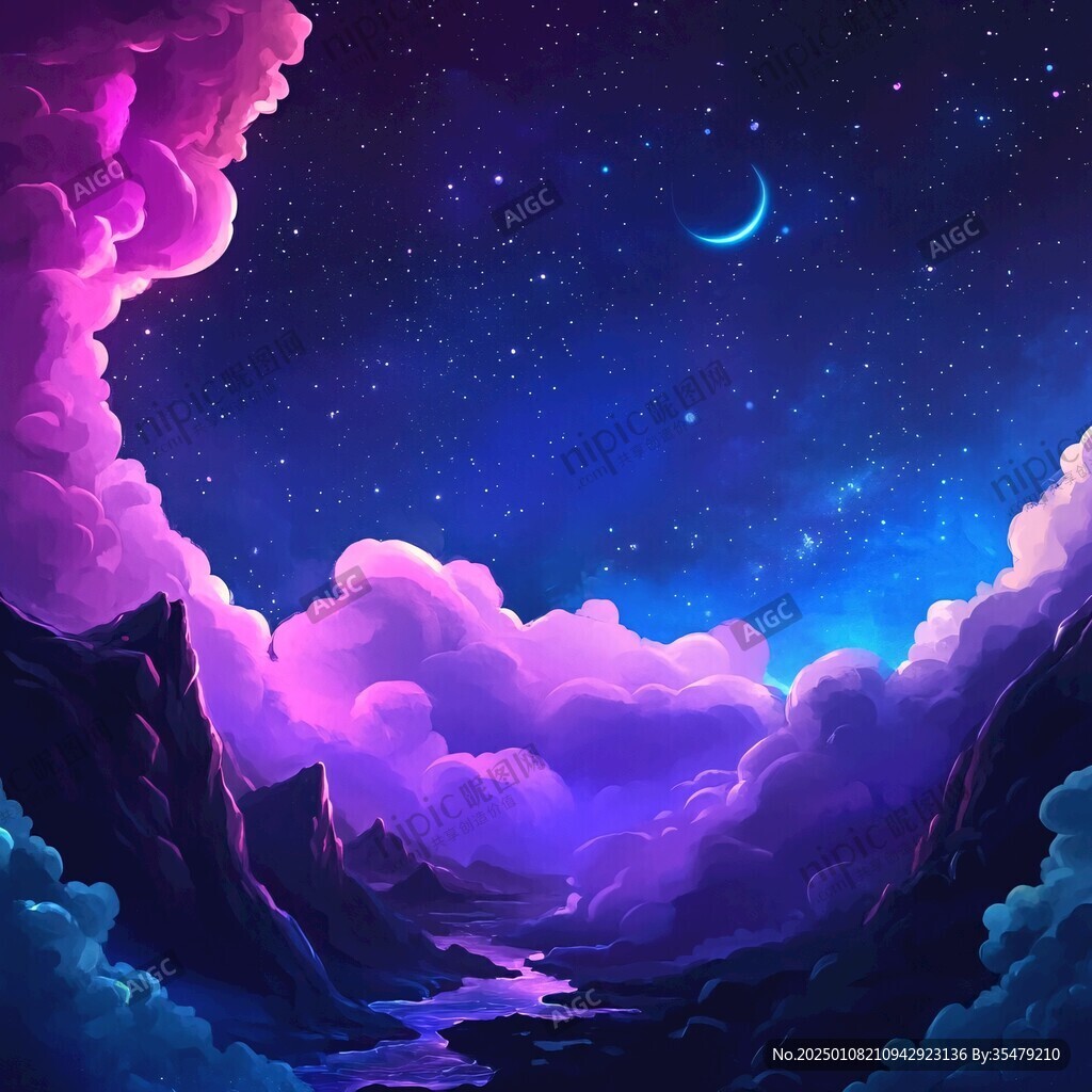 梦幻夜景插画