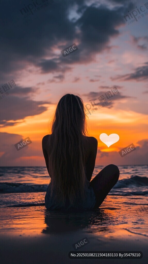 夕阳美女背影