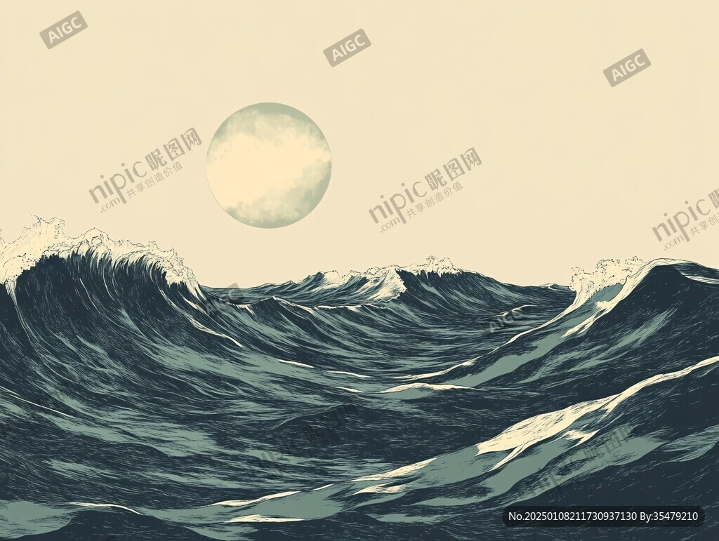古风海浪包装插画