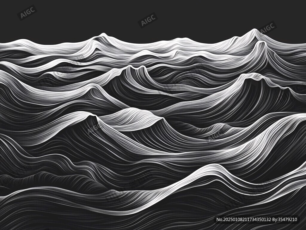 高端山水线包装插画