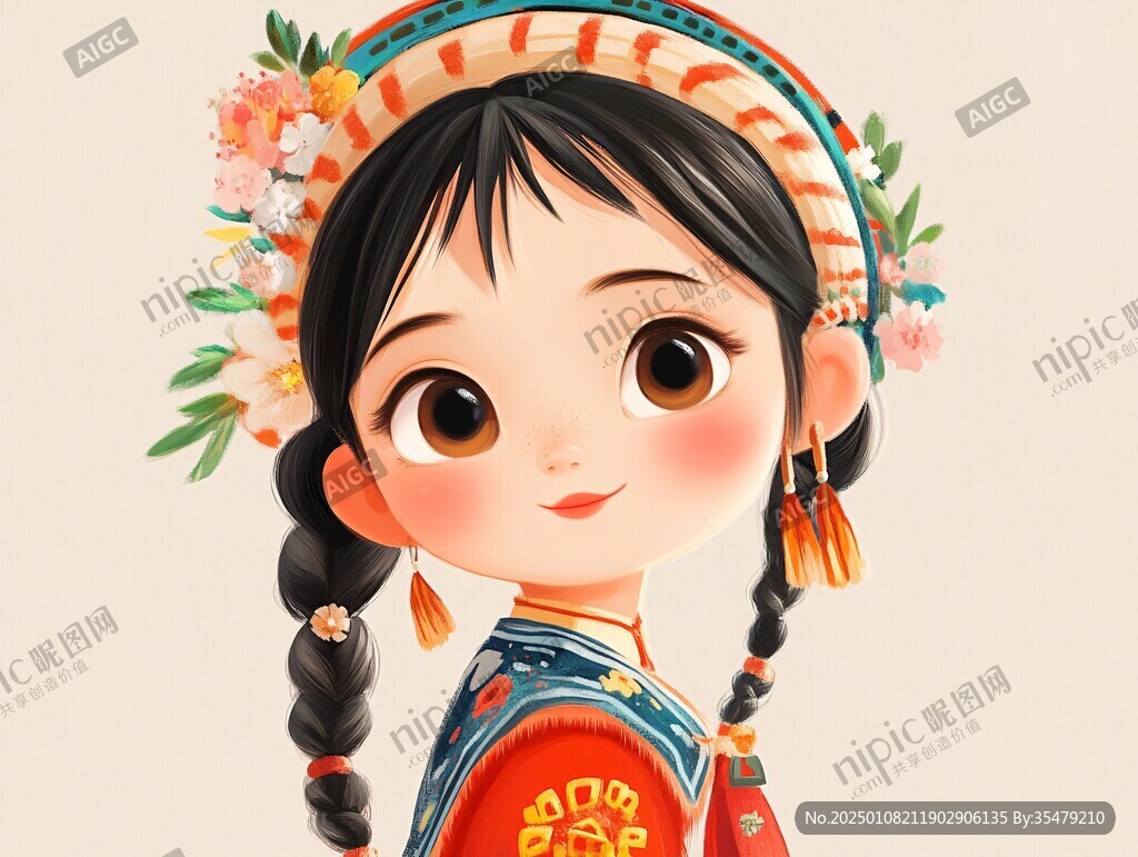 纳西族女孩插画