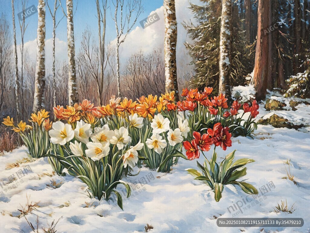 鲜花雪景