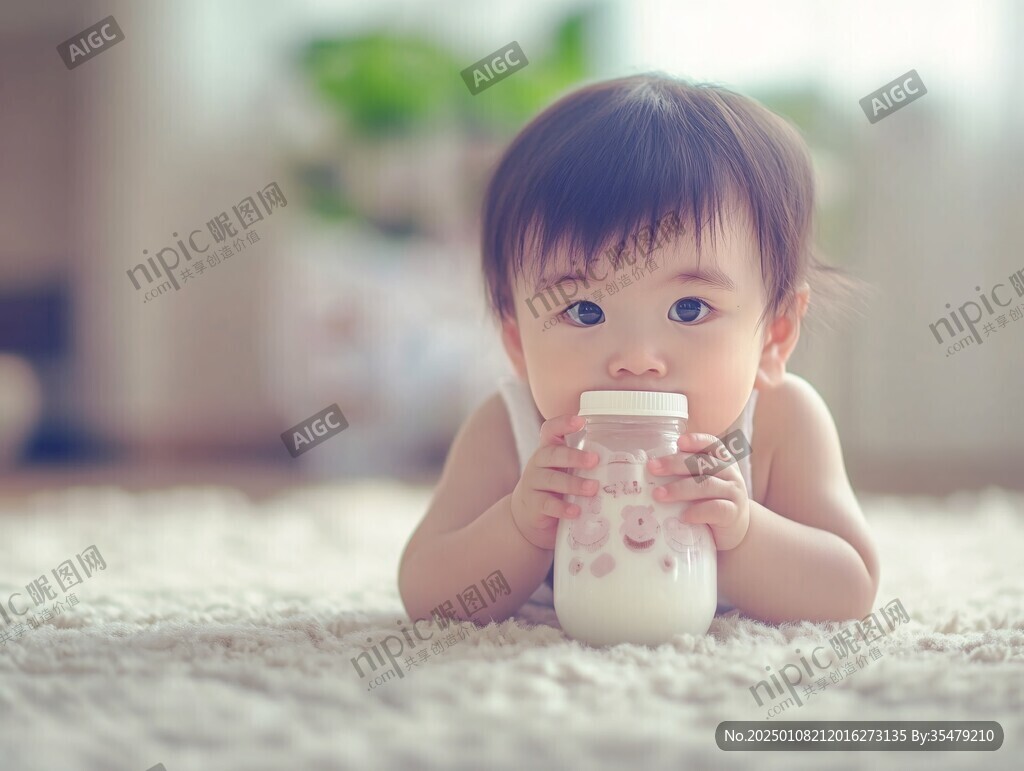 拿奶瓶的小宝宝