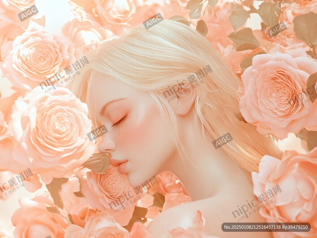 玫瑰花插画女孩
